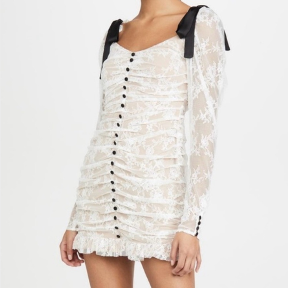 For Love & Lemons White Lace Dress with Black Accents, size XS, only worn once